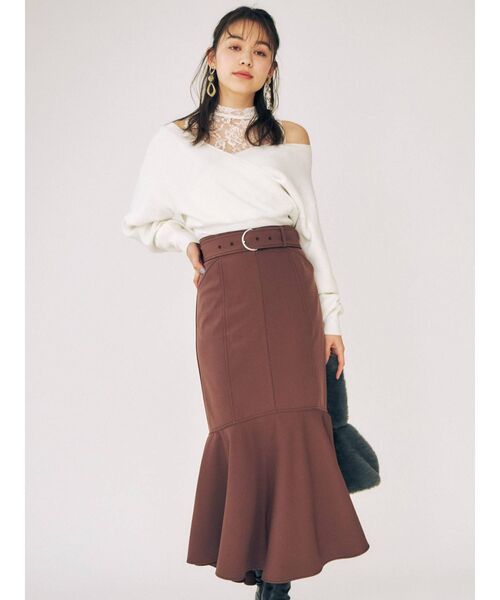 MERCURYDUO（マーキュリーデュオ）の「レースドッキングカシュクールコンパクトニット（ニット/セーター・レディース・ダークブラウン/オフホワイト/ピンク/ブルー/チャコールグレー・FREE）」の18枚目の写真