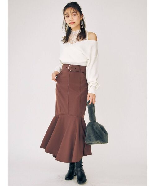 MERCURYDUO（マーキュリーデュオ）の「レースドッキングカシュクールコンパクトニット（ニット/セーター・レディース・ダークブラウン/オフホワイト/ピンク/ブルー/チャコールグレー・FREE）」の7枚目の写真