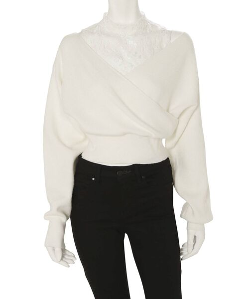 MERCURYDUO（マーキュリーデュオ）の「レースドッキングカシュクールコンパクトニット（ニット/セーター・レディース・ダークブラウン/オフホワイト/ピンク/ブルー/チャコールグレー・FREE）」の15枚目の写真