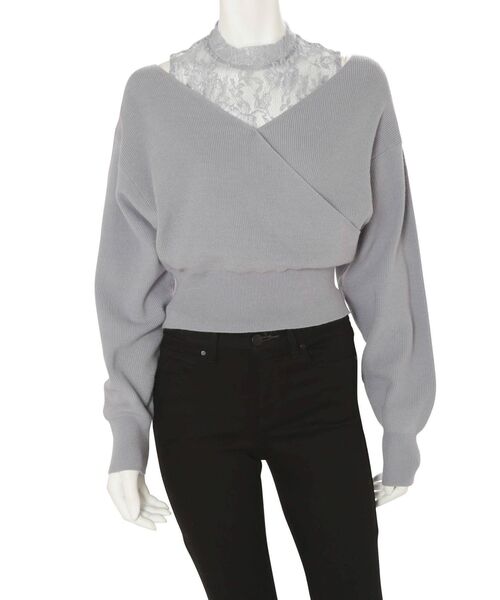 MERCURYDUO（マーキュリーデュオ）の「レースドッキングカシュクールコンパクトニット（ニット/セーター・レディース・ダークブラウン/オフホワイト/ピンク/ブルー/チャコールグレー・FREE）」の19枚目の写真