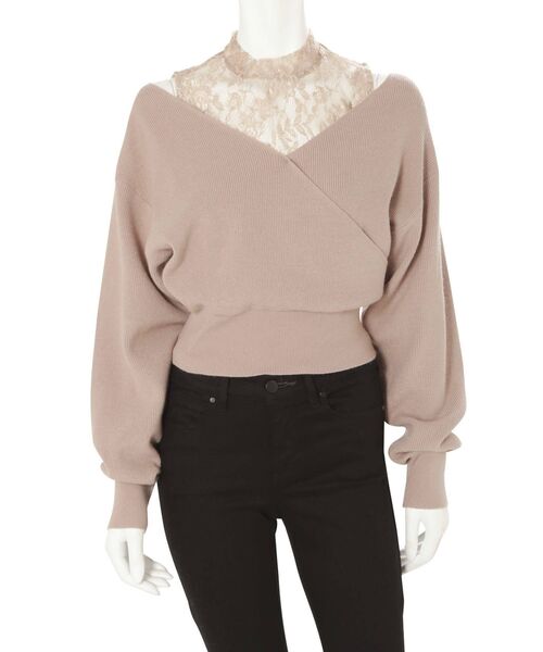 MERCURYDUO（マーキュリーデュオ）の「レースドッキングカシュクールコンパクトニット（ニット/セーター・レディース・ダークブラウン/オフホワイト/ピンク/ブルー/チャコールグレー・FREE）」の8枚目の写真