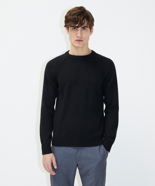 SISLEY(シスレー)の「ウール混ラウンドネックニット・セーター(ニット/セーター・メンズ・ブラック/スミクロ・SMALL/MEDIUM/LARGE)」の1枚目の写真