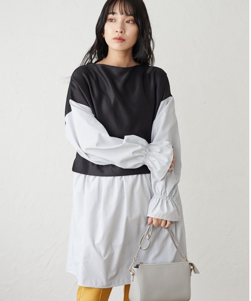 Green Parks(グリーンパークス)の「キャンディスリーブドッキングチュニック*(Tシャツ/カットソー・レディース・グリーン/オレンジ/ブラック・FREE)」の2枚目の写真