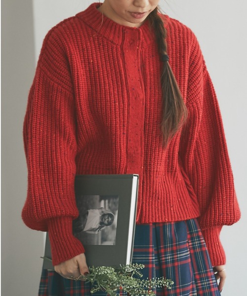 and R（アンドアール）の「ネップヤーンカーディガン（カーディガン/ボレロ・レディース・レッド/マスタード・FREE）」の3枚目の写真