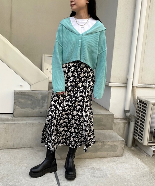 ＪＵＧＬＡＮＳ（ユグランス）の「☆ レトロな風合い。配色パイピング花柄マーメイドスカート　25136（スカート・レディース・グリーン/イエロー/ブラック・FREE）」の13枚目の写真