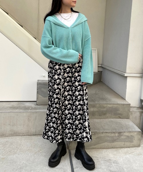 ＪＵＧＬＡＮＳ（ユグランス）の「☆ レトロな風合い。配色パイピング花柄マーメイドスカート　25136（スカート・レディース・グリーン/イエロー/ブラック・FREE）」の14枚目の写真