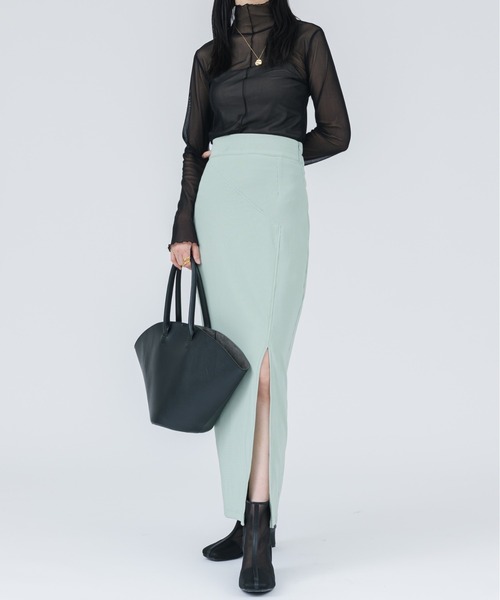 NEUNA（ヌナ）の「前スリット入り/ハイウエストロングスカート（スカート・レディース・ホワイト/ブラック/ミント・SMALL/MEDIUM/LARGE）」の14枚目の写真