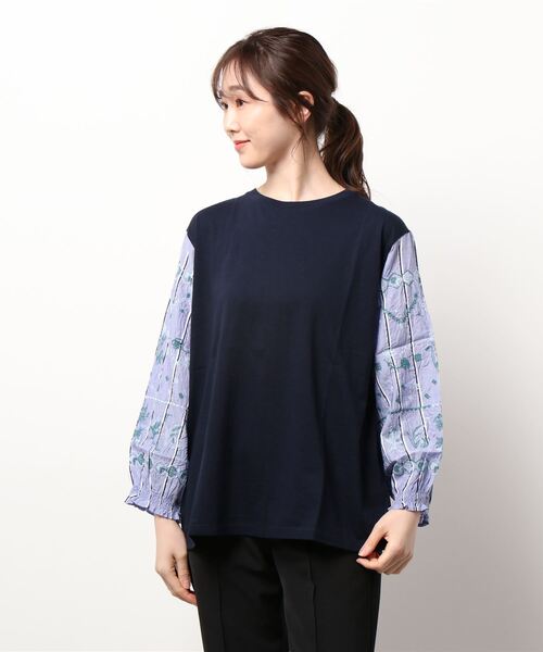 テンセルコットンストライプ トップス Hakka スーパーハッカ のtシャツ カットソー テンセルコットンストライプ タイニーフラワーレース ソフト天竺カットソー Tシャツ カットソー Tシャツ カットソー Super Hakka スーパーハッカ のファッション