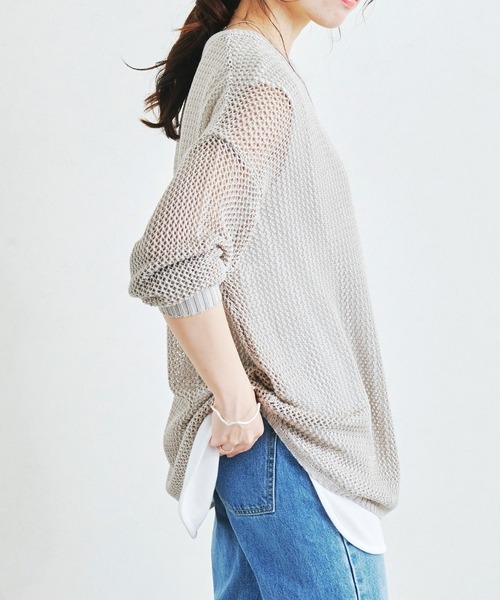 Fizz(フィズ)の「【Fizz/フィズ】 メッシュ編みニット長袖プルオーバー(ニット/セーター・レディース・ブルー/チャコール/グレイッシュベージュ/ブラック・L/M)」の6枚目の写真