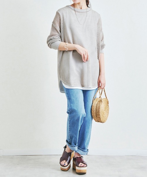 Fizz(フィズ)の「【Fizz/フィズ】 メッシュ編みニット長袖プルオーバー(ニット/セーター・レディース・ブルー/チャコール/グレイッシュベージュ/ブラック・L/M)」の7枚目の写真