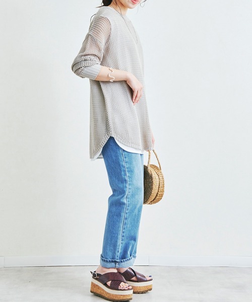 Fizz(フィズ)の「【Fizz/フィズ】 メッシュ編みニット長袖プルオーバー(ニット/セーター・レディース・ブルー/チャコール/グレイッシュベージュ/ブラック・L/M)」の8枚目の写真