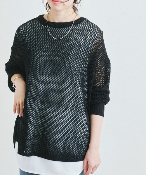 Fizz(フィズ)の「【Fizz/フィズ】 メッシュ編みニット長袖プルオーバー(ニット/セーター・レディース・ブルー/チャコール/グレイッシュベージュ/ブラック・L/M)」の9枚目の写真