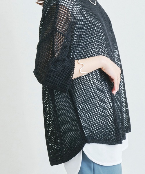 Fizz(フィズ)の「【Fizz/フィズ】 メッシュ編みニット長袖プルオーバー(ニット/セーター・レディース・ブルー/チャコール/グレイッシュベージュ/ブラック・L/M)」の11枚目の写真