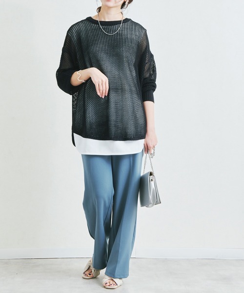 Fizz(フィズ)の「【Fizz/フィズ】 メッシュ編みニット長袖プルオーバー(ニット/セーター・レディース・ブルー/チャコール/グレイッシュベージュ/ブラック・L/M)」の12枚目の写真