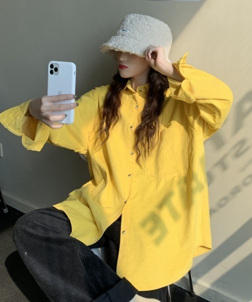 MANGROVE（マングローブ）の「コーデュロイルーズシャツ（シャツ/ブラウス・レディース・ピンク/イエロー/オレンジ/ブルー/グリーン・FREE）」の18枚目の写真