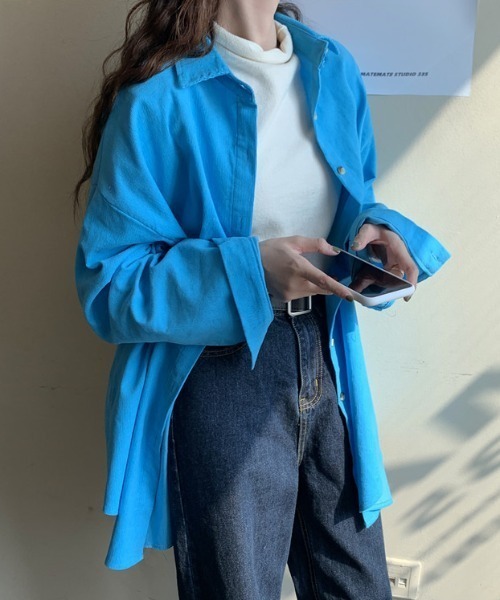 MANGROVE（マングローブ）の「コーデュロイルーズシャツ（シャツ/ブラウス・レディース・ピンク/イエロー/オレンジ/ブルー/グリーン・FREE）」の6枚目の写真