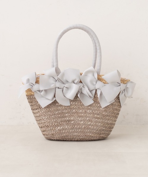 OLIVE des OLIVE（オリーブデオリーブ）の「リボンストローバッグ（かごバッグ・レディース・ライトグレー/ブラック/ピンク・FREE）」の10枚目の写真