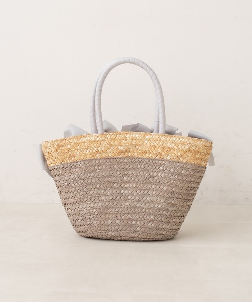 OLIVE des OLIVE（オリーブデオリーブ）の「リボンストローバッグ（かごバッグ・レディース・ライトグレー/ブラック/ピンク・FREE）」の8枚目の写真