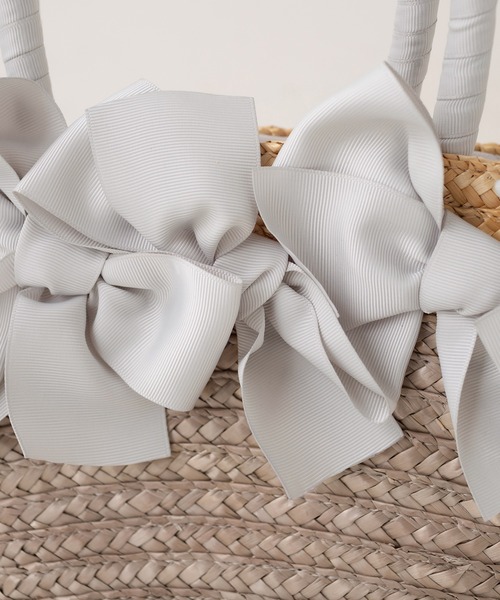 OLIVE des OLIVE（オリーブデオリーブ）の「リボンストローバッグ（かごバッグ・レディース・ライトグレー/ブラック/ピンク・FREE）」の7枚目の写真