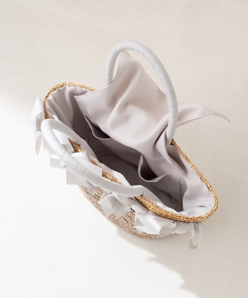 OLIVE des OLIVE（オリーブデオリーブ）の「リボンストローバッグ（かごバッグ・レディース・ライトグレー/ブラック/ピンク・FREE）」の6枚目の写真