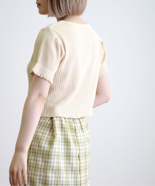 ibeul_（イベール）の「スクエアネックコンパクトソフトニットトップス（Tシャツ/カットソー・レディース・ホワイト/ブラック/ベージュ/ピンク・FREE）」の8枚目の写真