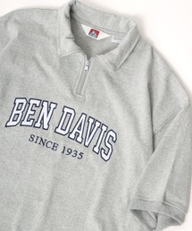 BEN DAVIS | BEN DAVIS/ベンデイビス ビッグシルエット ヘビーウェイト カレッジ ロゴ 刺繍 ハーフジップ Tシャツ(Tシャツ/カットソー)