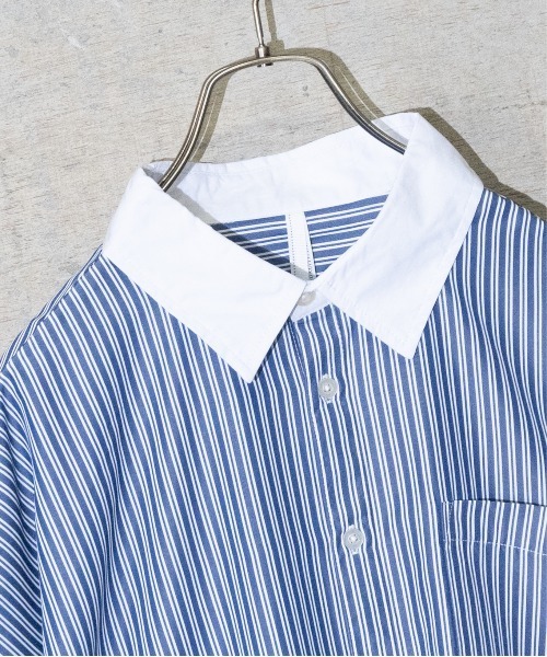 JOHN'S CLOSET(ジョンズクローゼット)の「【i】ブロードストライプ ルーズフィット半袖シャツ(シャツ/ブラウス・メンズ・ブラック/ネイビー/グレー/グリーン・MEDIUM/LARGE/X-LARGE)」の8枚目の写真