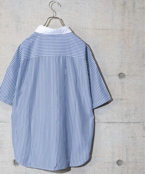 JOHN'S CLOSET(ジョンズクローゼット)の「【i】ブロードストライプ ルーズフィット半袖シャツ(シャツ/ブラウス・メンズ・ブラック/ネイビー/グレー/グリーン・MEDIUM/LARGE/X-LARGE)」の6枚目の写真