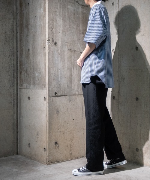 JOHN'S CLOSET(ジョンズクローゼット)の「【i】ブロードストライプ ルーズフィット半袖シャツ(シャツ/ブラウス・メンズ・ブラック/ネイビー/グレー/グリーン・MEDIUM/LARGE/X-LARGE)」の17枚目の写真