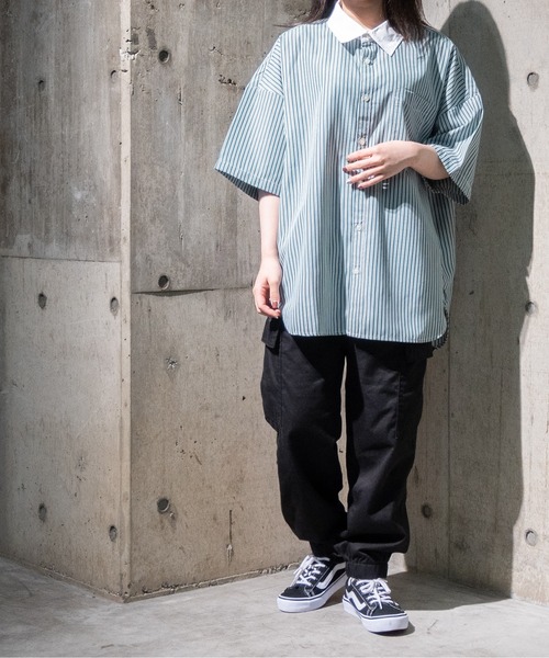 JOHN'S CLOSET(ジョンズクローゼット)の「【i】ブロードストライプ ルーズフィット半袖シャツ(シャツ/ブラウス・メンズ・ブラック/ネイビー/グレー/グリーン・MEDIUM/LARGE/X-LARGE)」の13枚目の写真