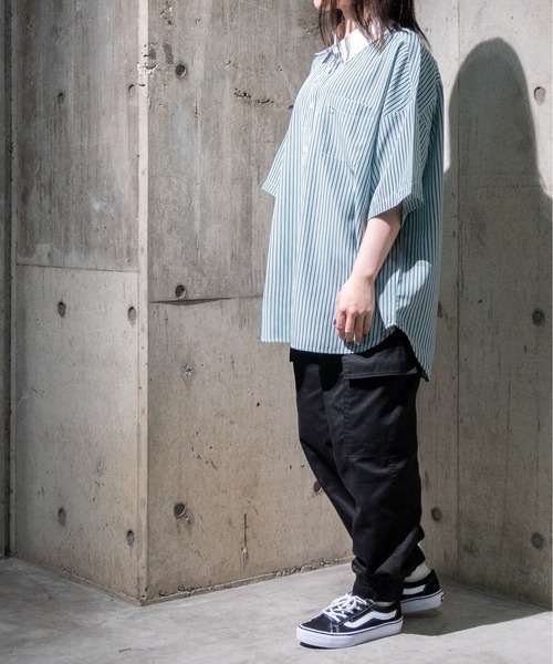 JOHN'S CLOSET(ジョンズクローゼット)の「【i】ブロードストライプ ルーズフィット半袖シャツ(シャツ/ブラウス・メンズ・ブラック/ネイビー/グレー/グリーン・MEDIUM/LARGE/X-LARGE)」の11枚目の写真