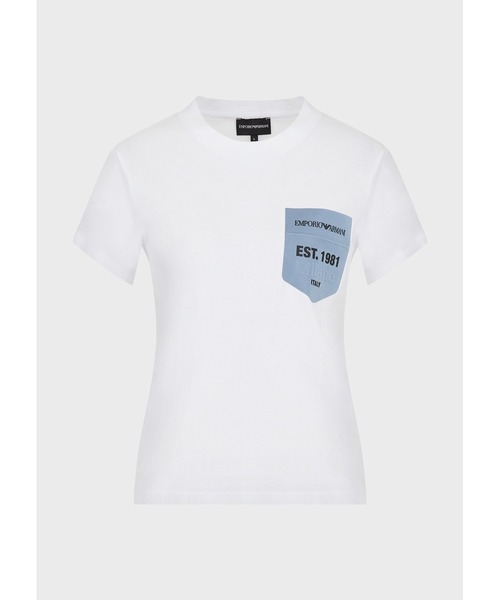 EMPORIO ARMANI(エンポリオアルマーニ)の「【エンポリオ アルマーニ】Tシャツ ジャージー製 エンボスエンブレムパッチ(Tシャツ/カットソー・レディース・ホワイト系その他/ブルー系・X-SMALL/SMALL)」の9枚目の写真