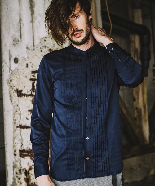 NO ID.（ノーアイディ）の「【NO ID.】Ribbon Tie Pintuck Shirt / リボン タイ 付 ピンタック シャツ（シャツ/ブラウス・メンズ・ネイビー/ブラック/ワイン/ホワイト・2/1）」の3枚目の写真