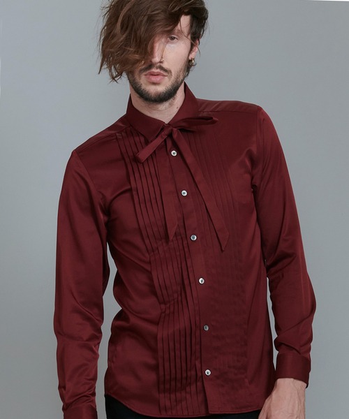 NO ID.（ノーアイディ）の「【NO ID.】Ribbon Tie Pintuck Shirt / リボン タイ 付 ピンタック シャツ（シャツ/ブラウス・メンズ・ネイビー/ブラック/ワイン/ホワイト・2/1）」の4枚目の写真