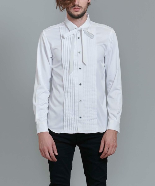 NO ID.（ノーアイディ）の「【NO ID.】Ribbon Tie Pintuck Shirt / リボン タイ 付 ピンタック シャツ（シャツ/ブラウス・メンズ・ネイビー/ブラック/ワイン/ホワイト・2/1）」の5枚目の写真