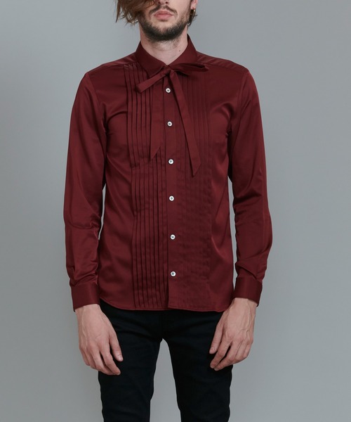 NO ID.（ノーアイディ）の「【NO ID.】Ribbon Tie Pintuck Shirt / リボン タイ 付 ピンタック シャツ（シャツ/ブラウス・メンズ・ネイビー/ブラック/ワイン/ホワイト・2/1）」の6枚目の写真
