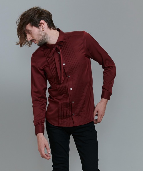 NO ID.（ノーアイディ）の「【NO ID.】Ribbon Tie Pintuck Shirt / リボン タイ 付 ピンタック シャツ（シャツ/ブラウス・メンズ・ネイビー/ブラック/ワイン/ホワイト・2/1）」の22枚目の写真