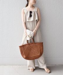 *〈手洗い可能〉リネンライクギャザーオールインワン◆