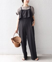 *〈手洗い可能〉リネンライクギャザーオールインワン◆