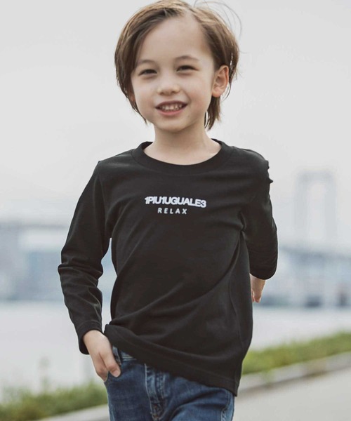 1piu1uguale3 RELAX（ウノピュウノウグァーレトレリラックス）の「1PIU1UGUALE3 RELAX(1PIU1UGUALE3 RELAX) キッズフロントロゴプリントロンＴ（Tシャツ/カットソー・キッズ・ホワイト/トップグレー/ブラック/ネイビー・150/130/110）」の3枚目の写真