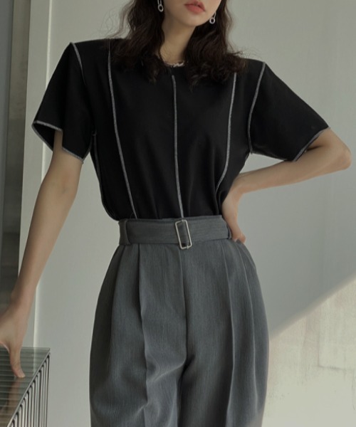 MANGROVE（マングローブ）の「アウトステッチデザインTEE（Tシャツ/カットソー・レディース・ライトグレー/ブラック・FREE）」の10枚目の写真