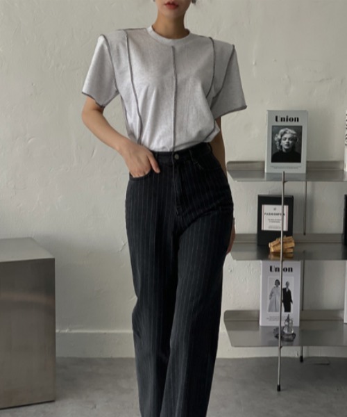 MANGROVE（マングローブ）の「アウトステッチデザインTEE（Tシャツ/カットソー・レディース・ライトグレー/ブラック・FREE）」の8枚目の写真