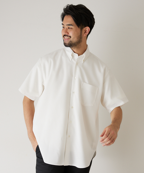 417 EDIFICE（フォーワンセブンエディフィス）の「【allery / アレリ―】シアサッカーショートスリーブシャツ（シャツ/ブラウス・メンズ・ホワイト/ブラック/ネイビー/サックスブルー・MEDIUM/LARGE/SMALL）」の12枚目の写真