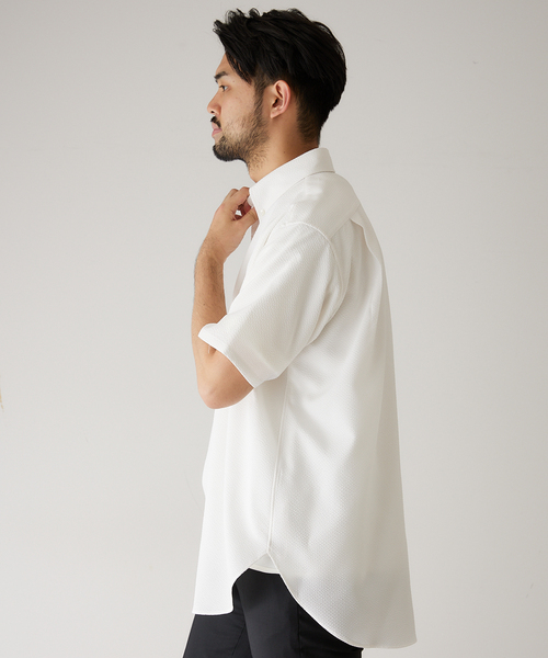 417 EDIFICE（フォーワンセブンエディフィス）の「【allery / アレリ―】シアサッカーショートスリーブシャツ（シャツ/ブラウス・メンズ・ホワイト/ブラック/ネイビー/サックスブルー・MEDIUM/LARGE/SMALL）」の13枚目の写真