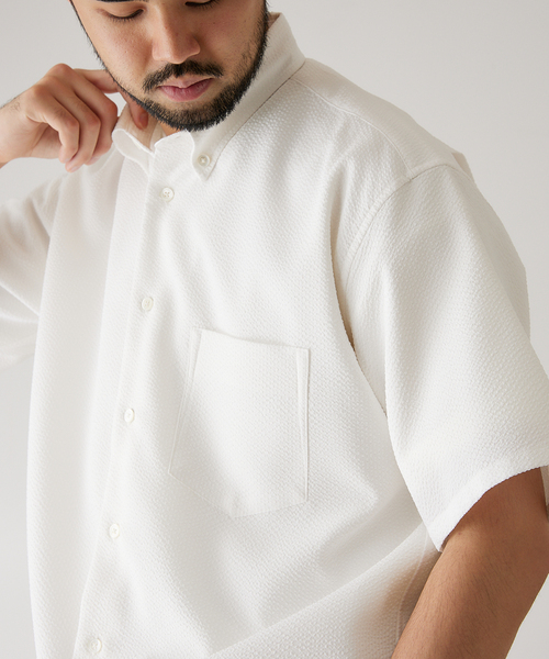 417 EDIFICE（フォーワンセブンエディフィス）の「【allery / アレリ―】シアサッカーショートスリーブシャツ（シャツ/ブラウス・メンズ・ホワイト/ブラック/ネイビー/サックスブルー・MEDIUM/LARGE/SMALL）」の14枚目の写真