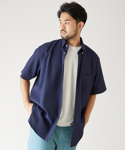 417 EDIFICE（フォーワンセブンエディフィス）の「【allery / アレリ―】シアサッカーショートスリーブシャツ（シャツ/ブラウス・メンズ・ホワイト/ブラック/ネイビー/サックスブルー・MEDIUM/LARGE/SMALL）」の18枚目の写真