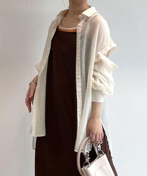 w closet（ダブルクローゼット）の「【2WAY】ショルダースリットシアーシャツ（シャツ/ブラウス・レディース・ライム/アイボリー/ラベンダー/パープル/ブラウン/スモークピンク・FREE）」の13枚目の写真