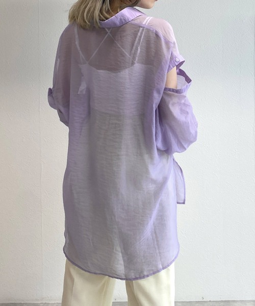 w closet（ダブルクローゼット）の「【2WAY】ショルダースリットシアーシャツ（シャツ/ブラウス・レディース・ライム/アイボリー/ラベンダー/パープル/ブラウン/スモークピンク・FREE）」の9枚目の写真