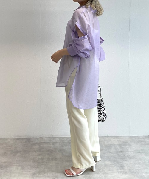w closet（ダブルクローゼット）の「【2WAY】ショルダースリットシアーシャツ（シャツ/ブラウス・レディース・ライム/アイボリー/ラベンダー/パープル/ブラウン/スモークピンク・FREE）」の14枚目の写真