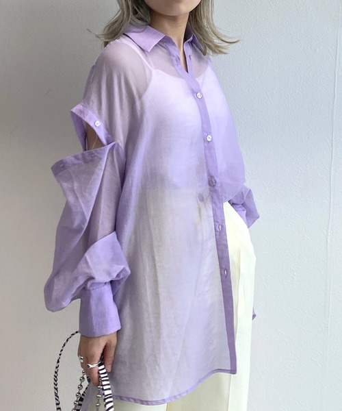 w closet（ダブルクローゼット）の「【2WAY】ショルダースリットシアーシャツ（シャツ/ブラウス・レディース・ライム/アイボリー/ラベンダー/パープル/ブラウン/スモークピンク・FREE）」の19枚目の写真